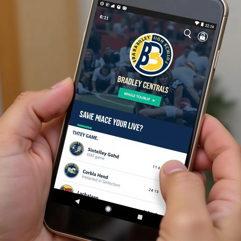 Mobile app showcasing Bradley Central High School football live-stream