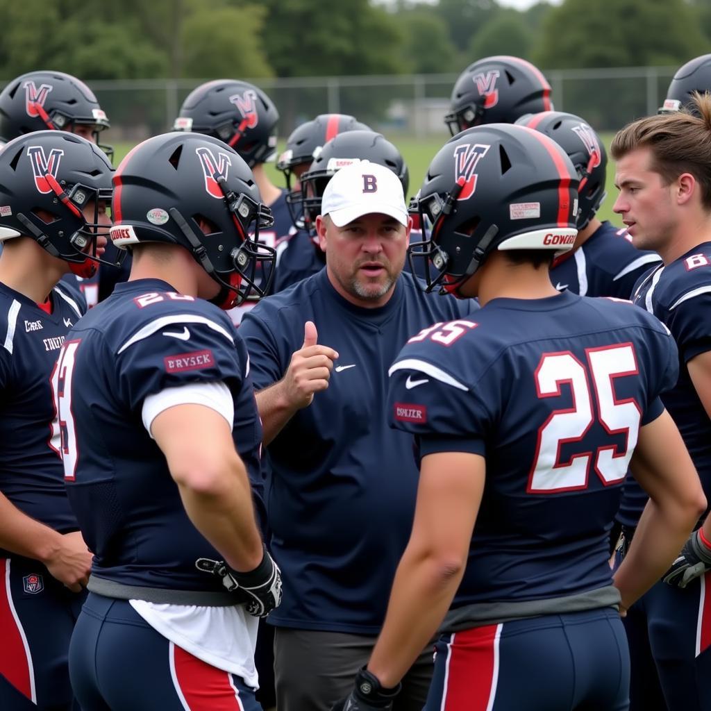 Brandon Valley Football players huddling during a timeout