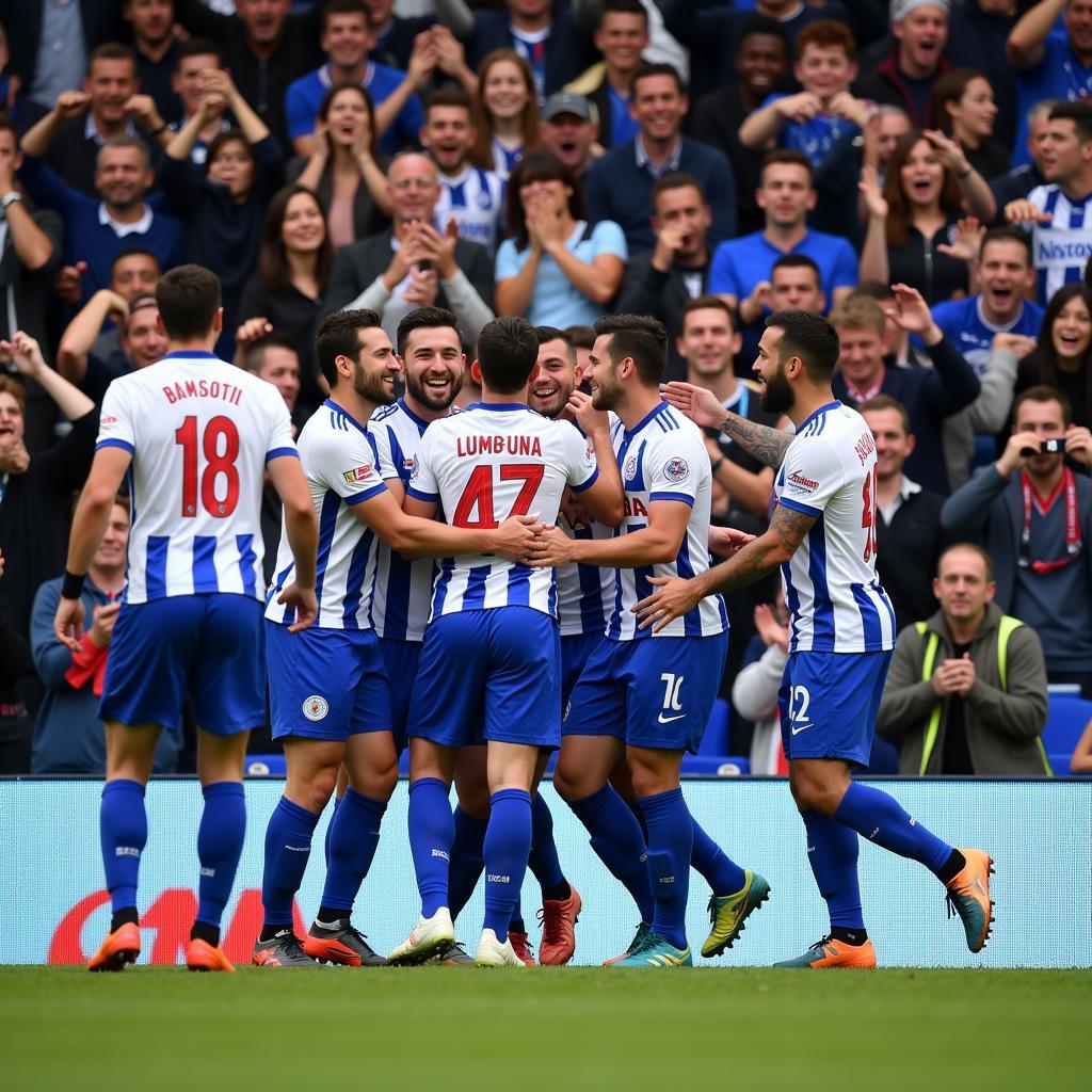 Brighton players celebrating a goal with their fans