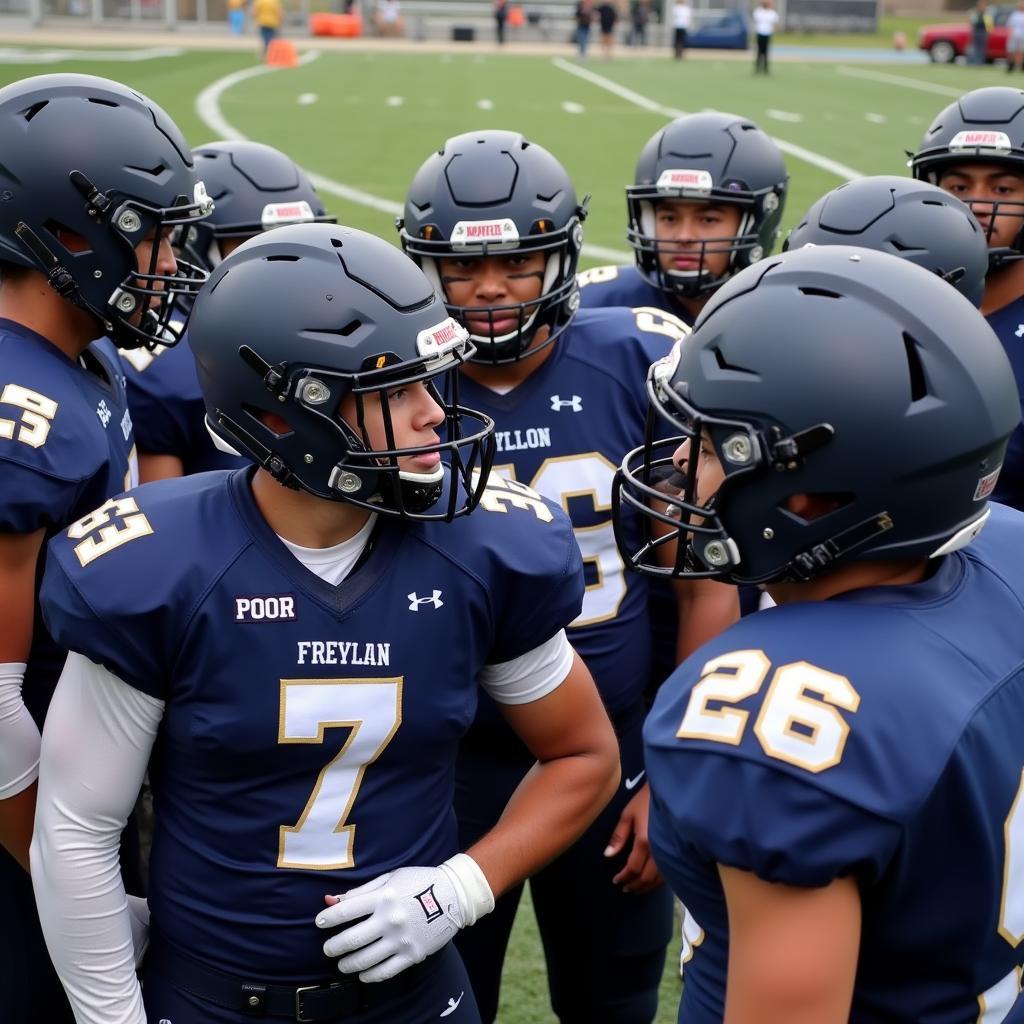 Brunswick School football players huddling