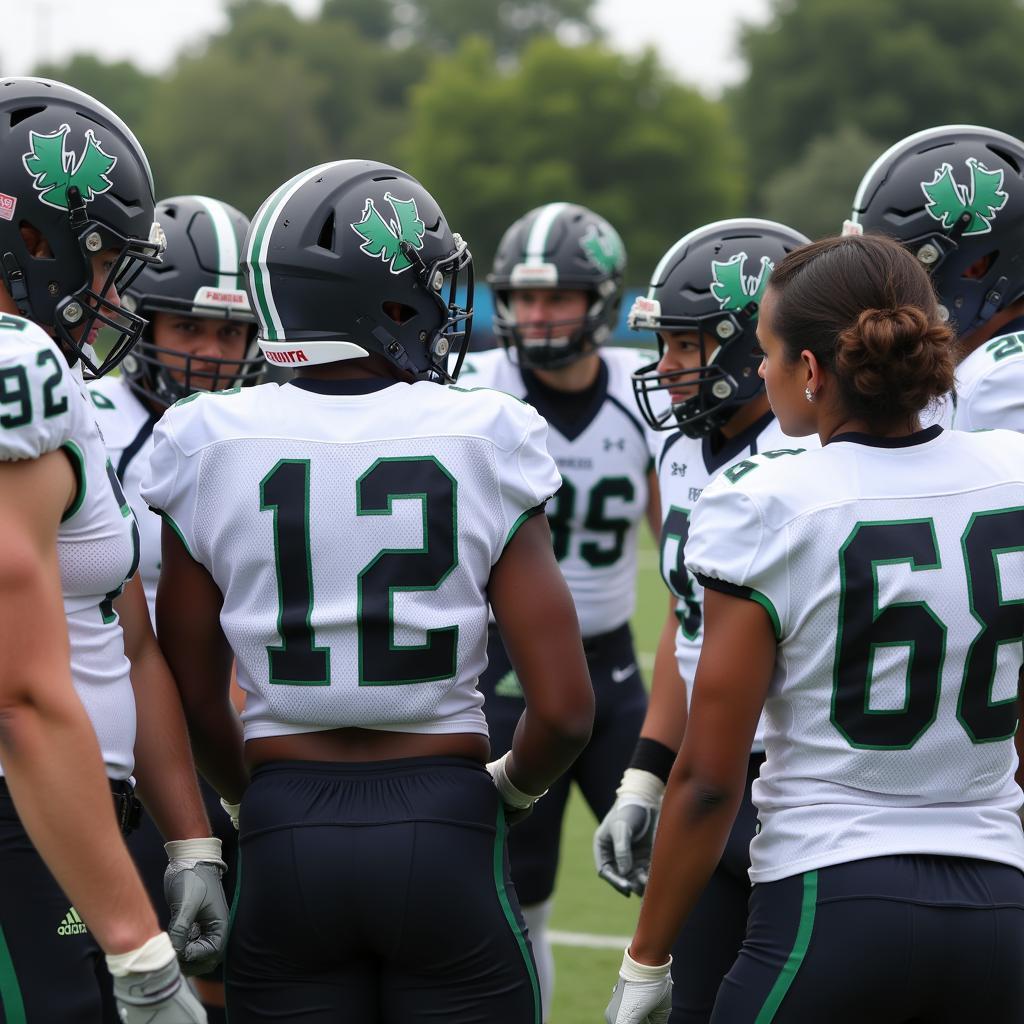 Bryant Hornets players huddling during a timeout