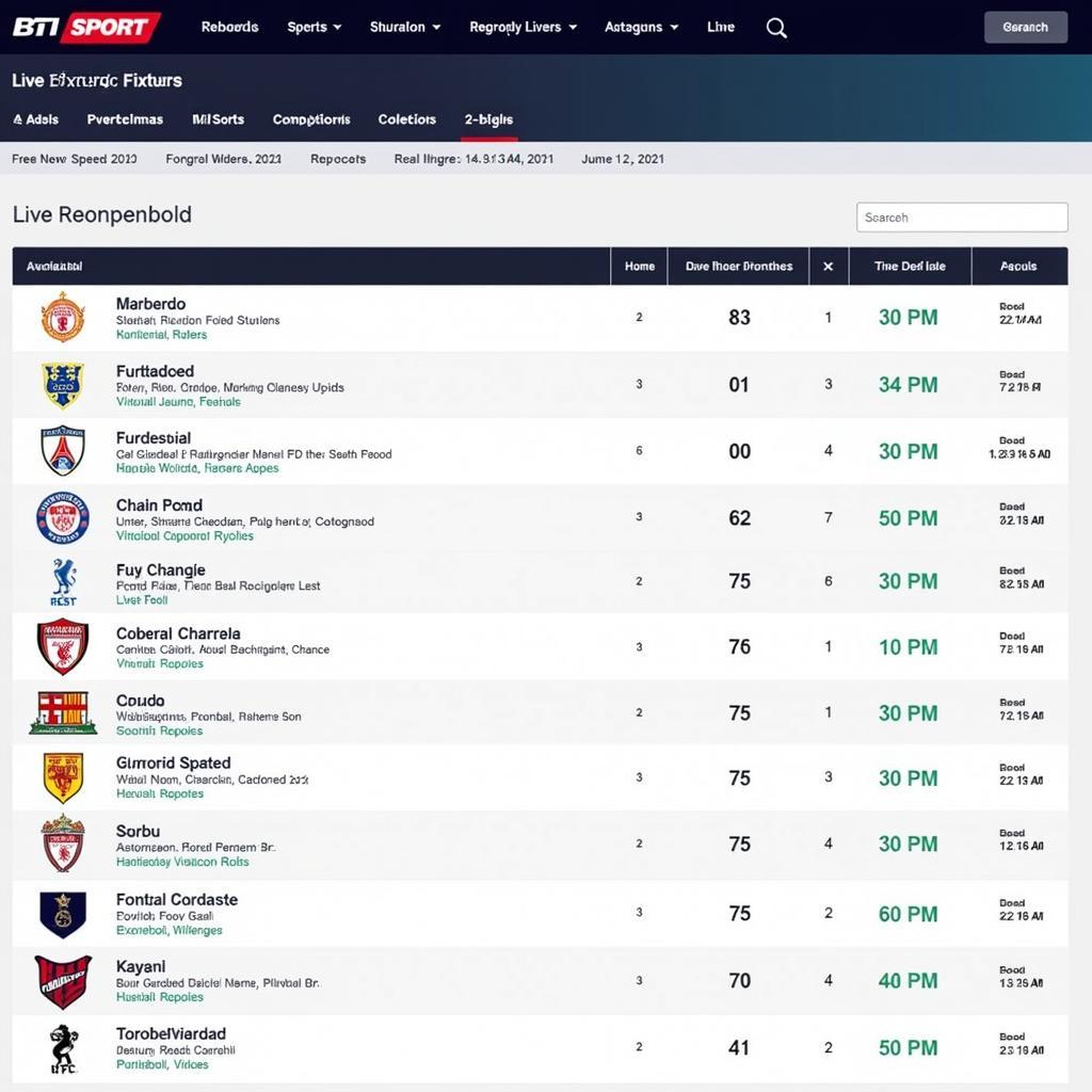 BT Live Football Fixtures