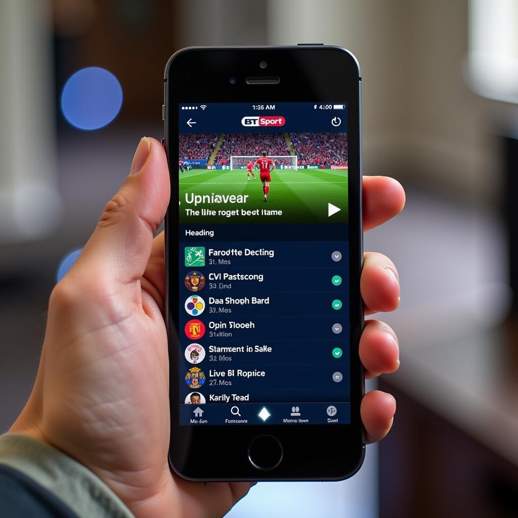 BT Sport app interface on smartphone