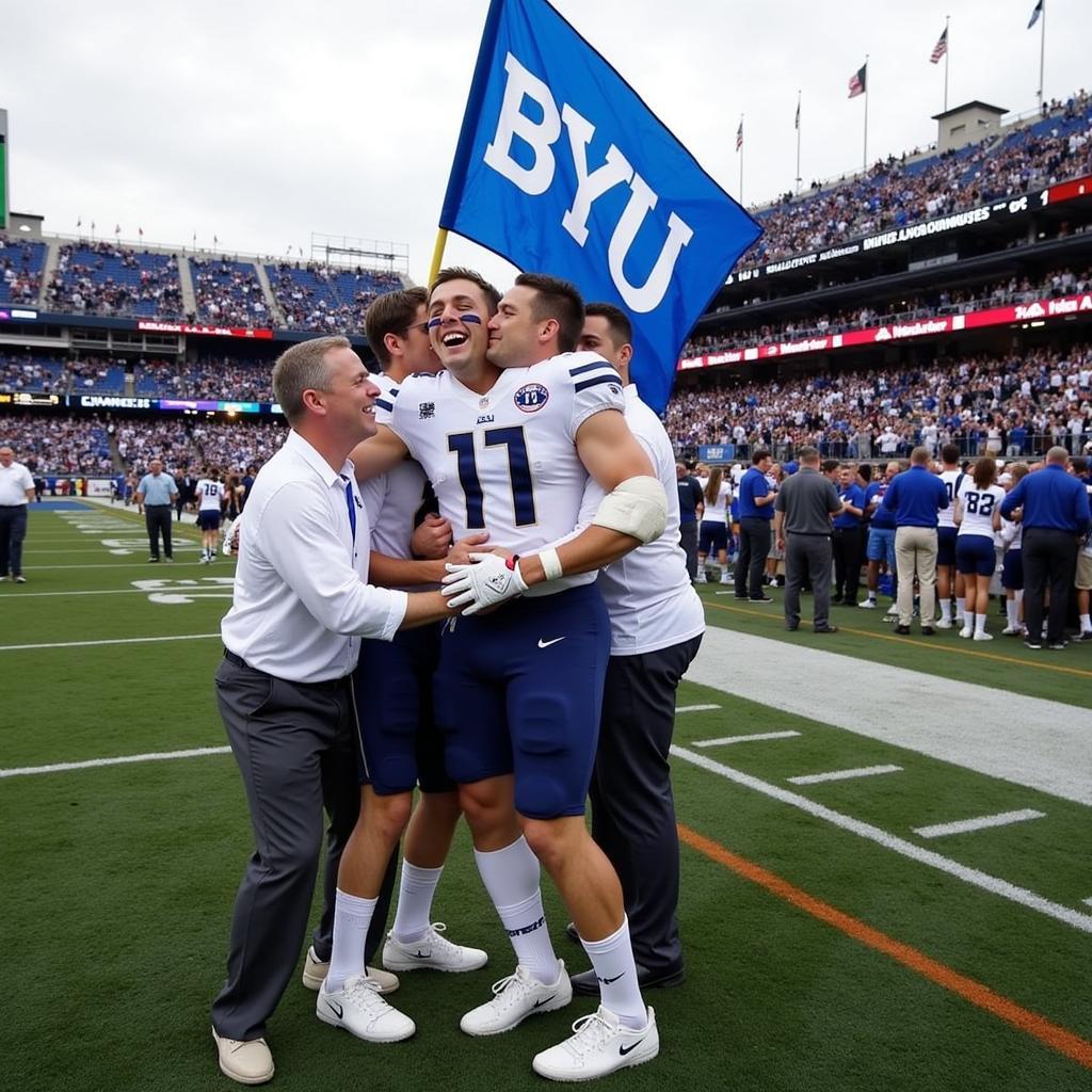 BYU celebrates victory over ISU 