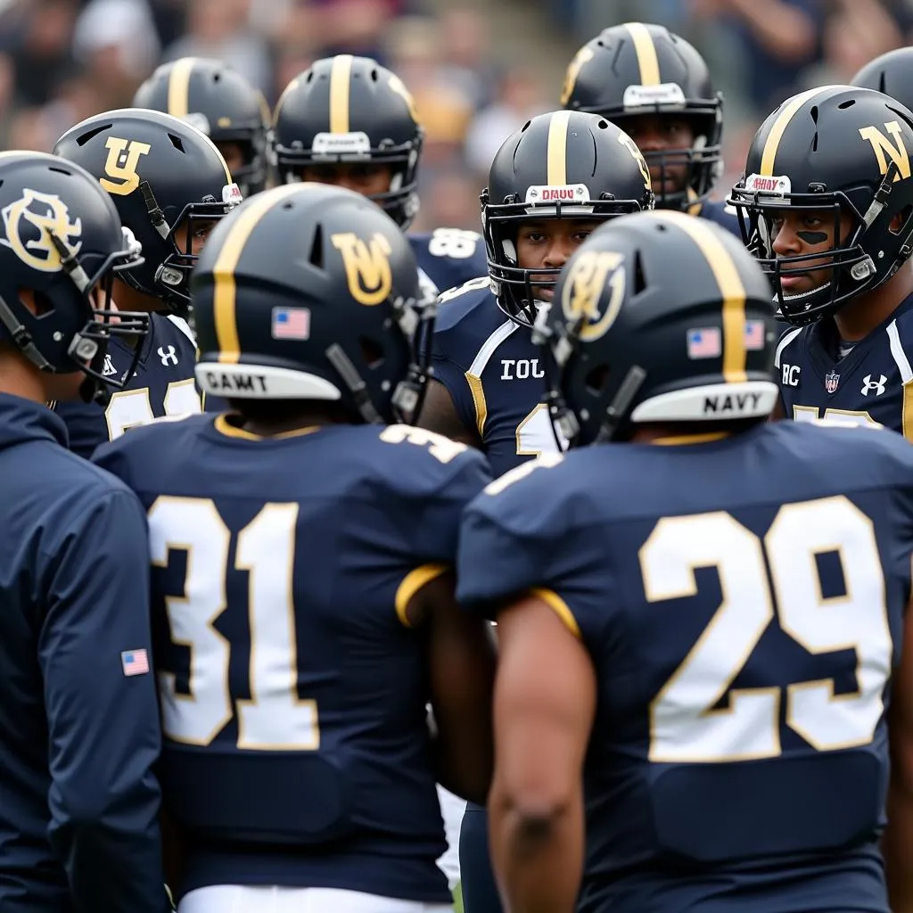 Army and Navy Football Players Preparing for the Game