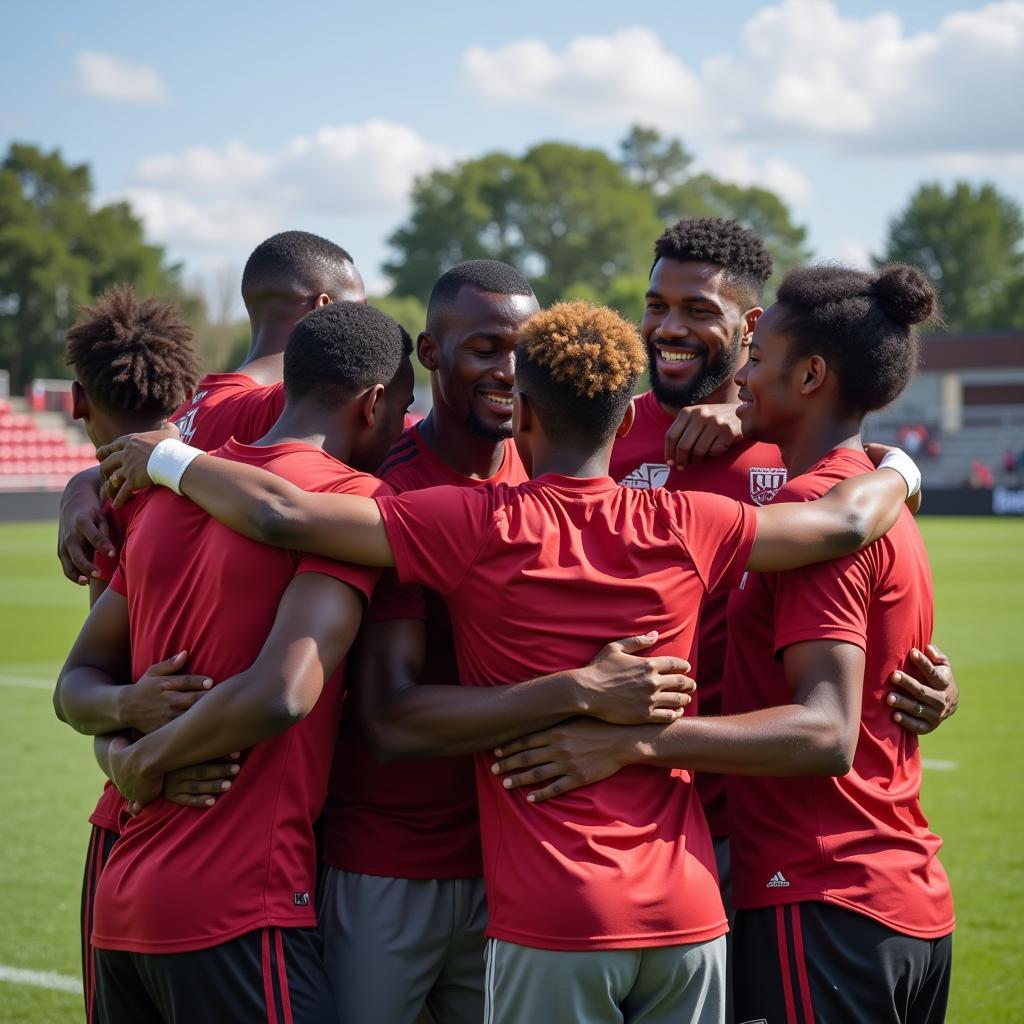 Football players hugging each other