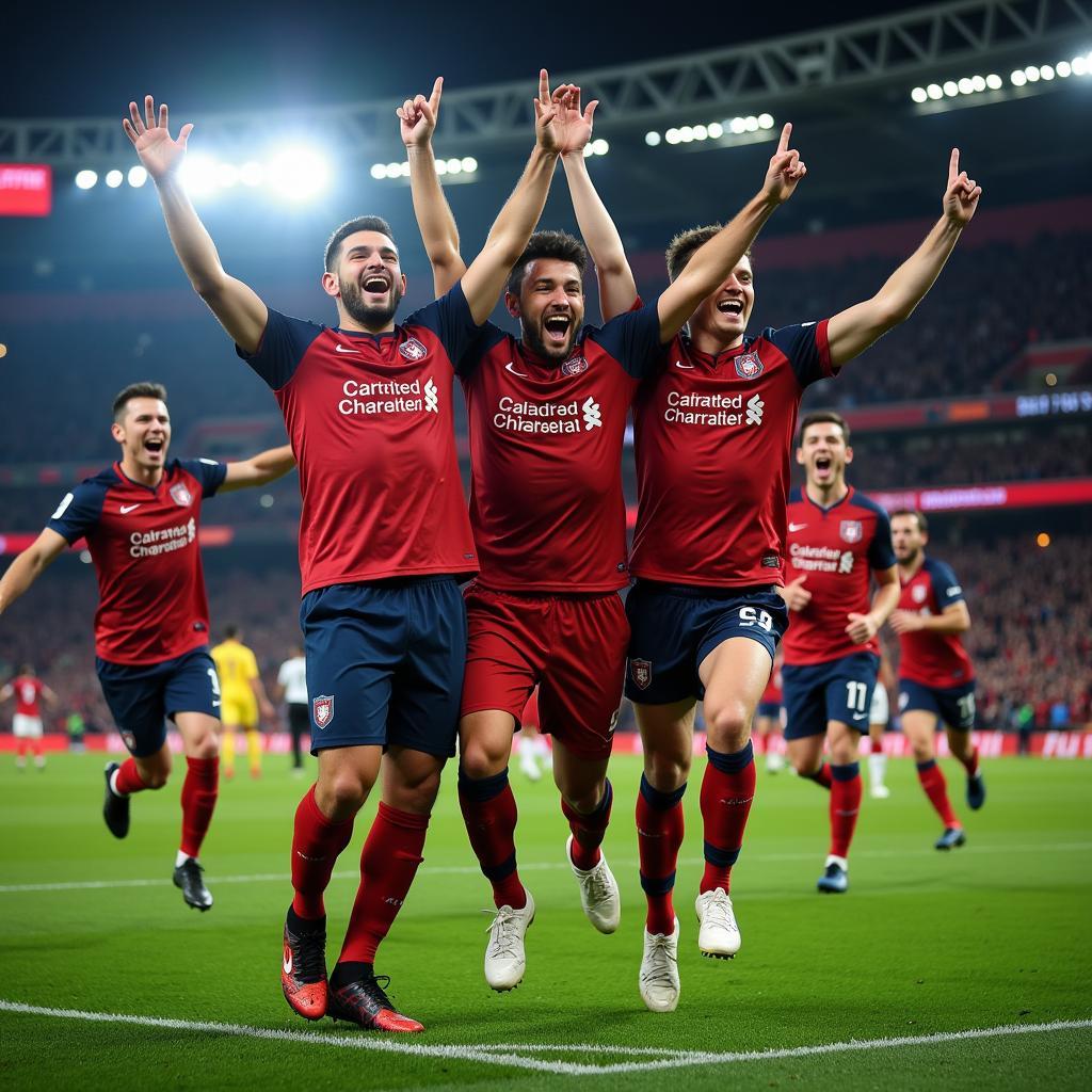 Football fans celebrating a goal