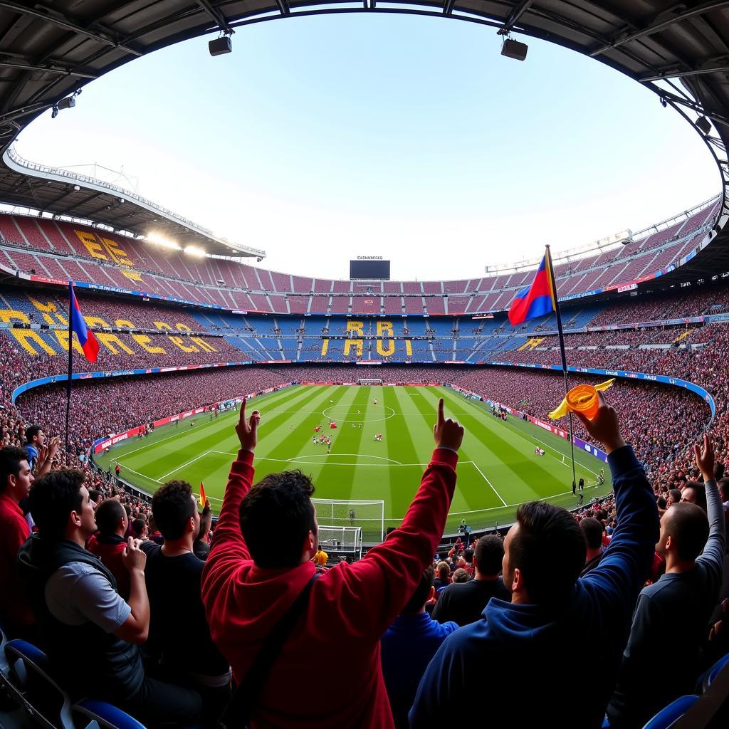 Các CĐV Barcelona cổ vũ nhiệt tình trên khán đài