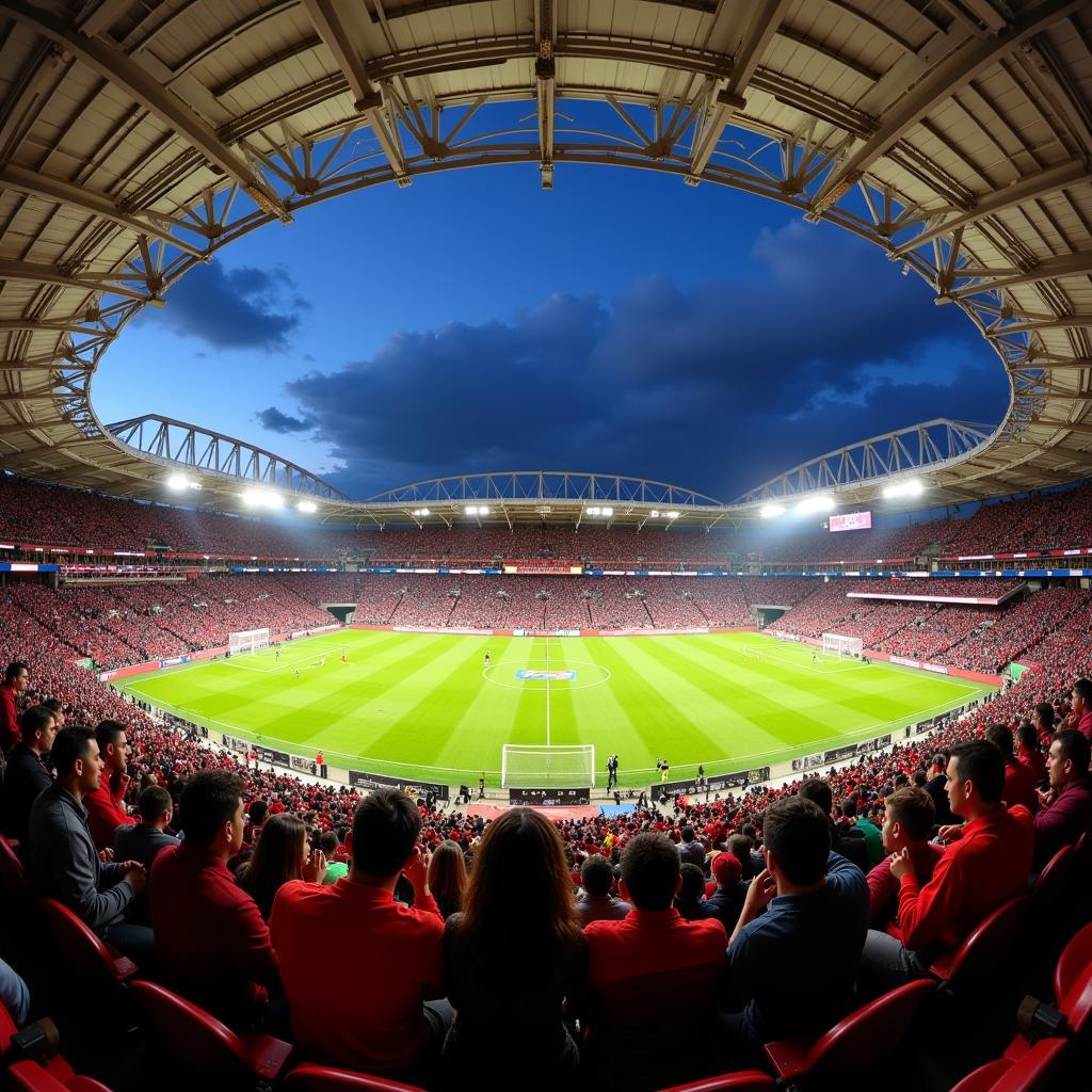 A packed stadium of enthusiastic fans during a CFL 2015 match