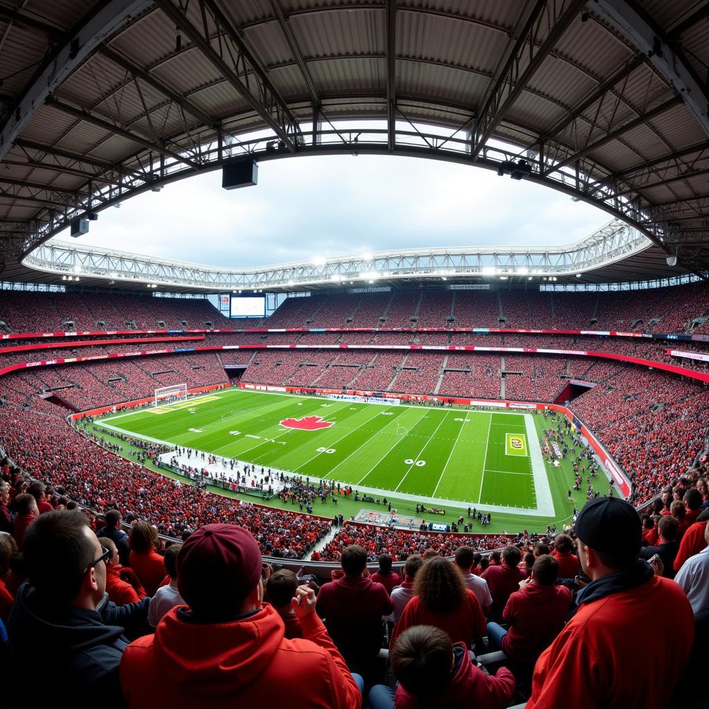 A packed stadium during a Canadian Football game