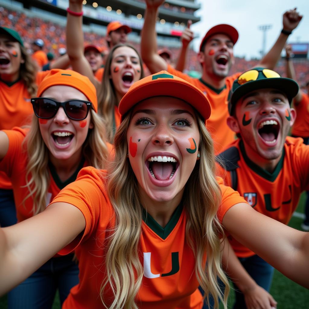 Canes football fans celebrating