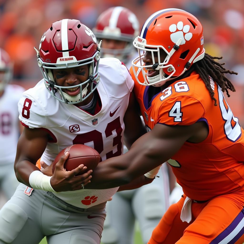 Cầu thủ Alabama và Clemson tranh bóng quyết liệt