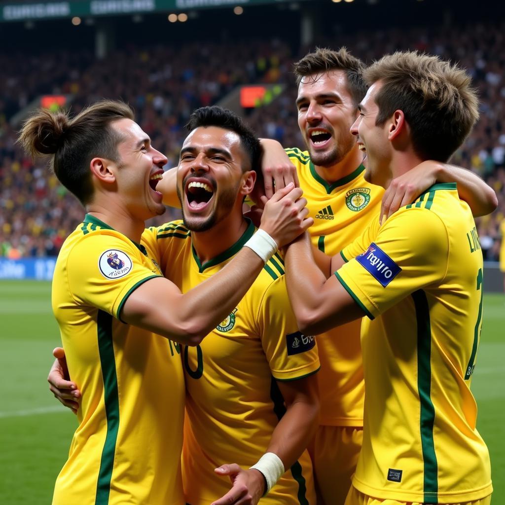 Players Celebrating Goal at Europa League