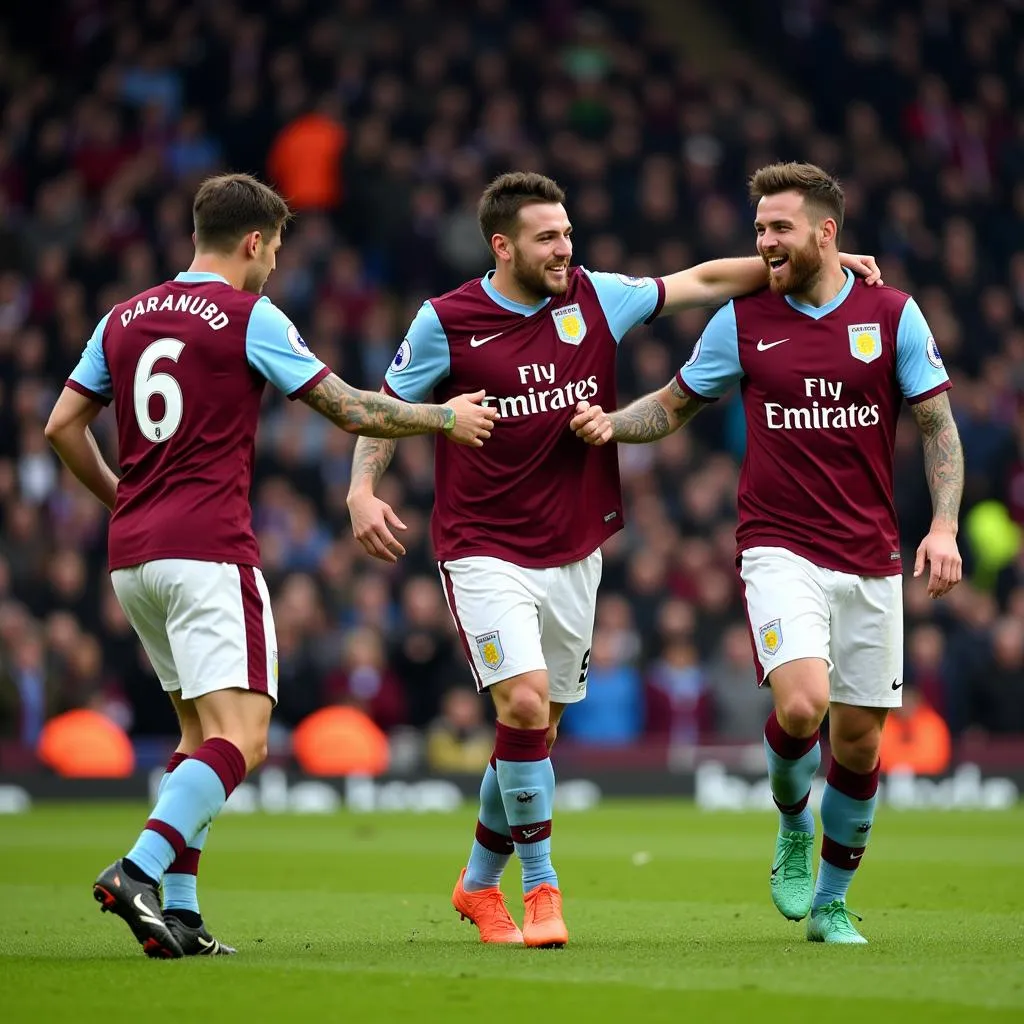 Aston Villa Players Celebrating a Goal