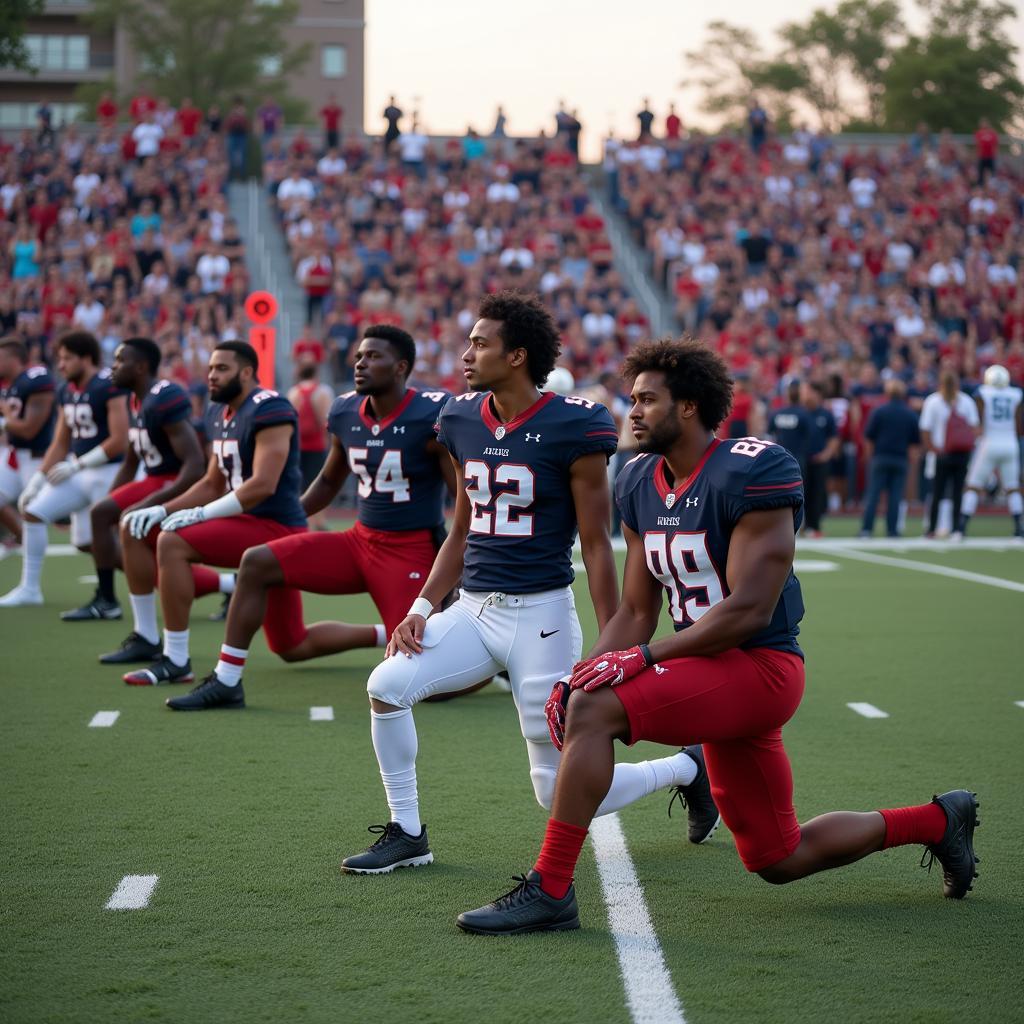 College football players kneeling in solidarity with the Black Lives Matter movement