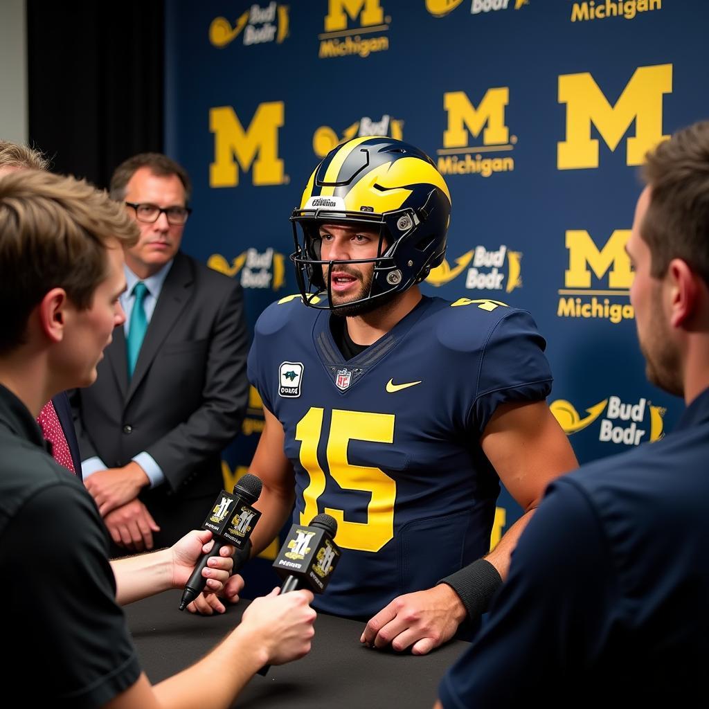 Michigan football player interviewed by reporters