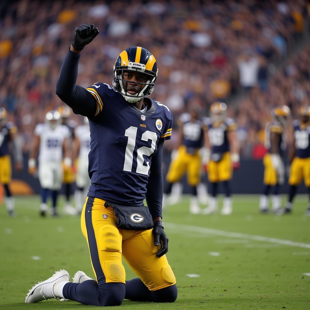 Football player kneeling in solidarity