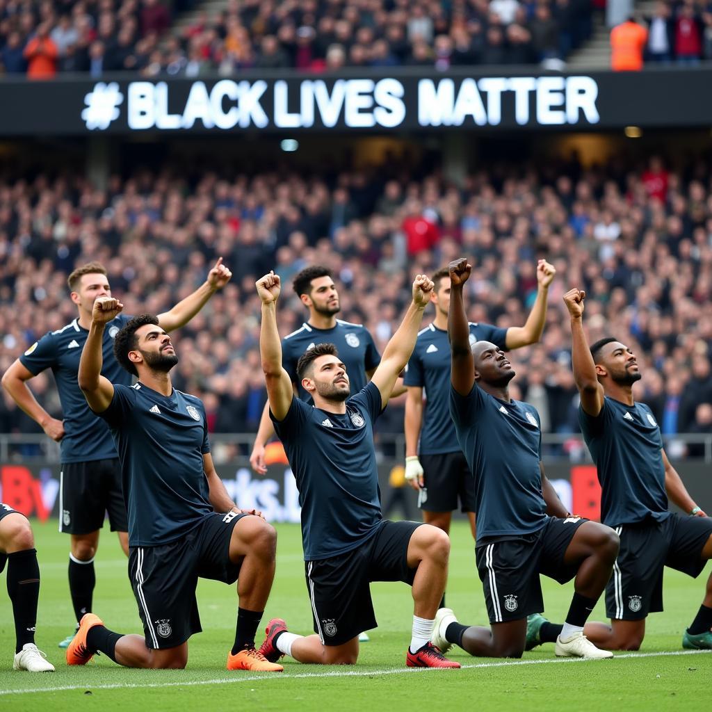 Football players kneeling in solidarity