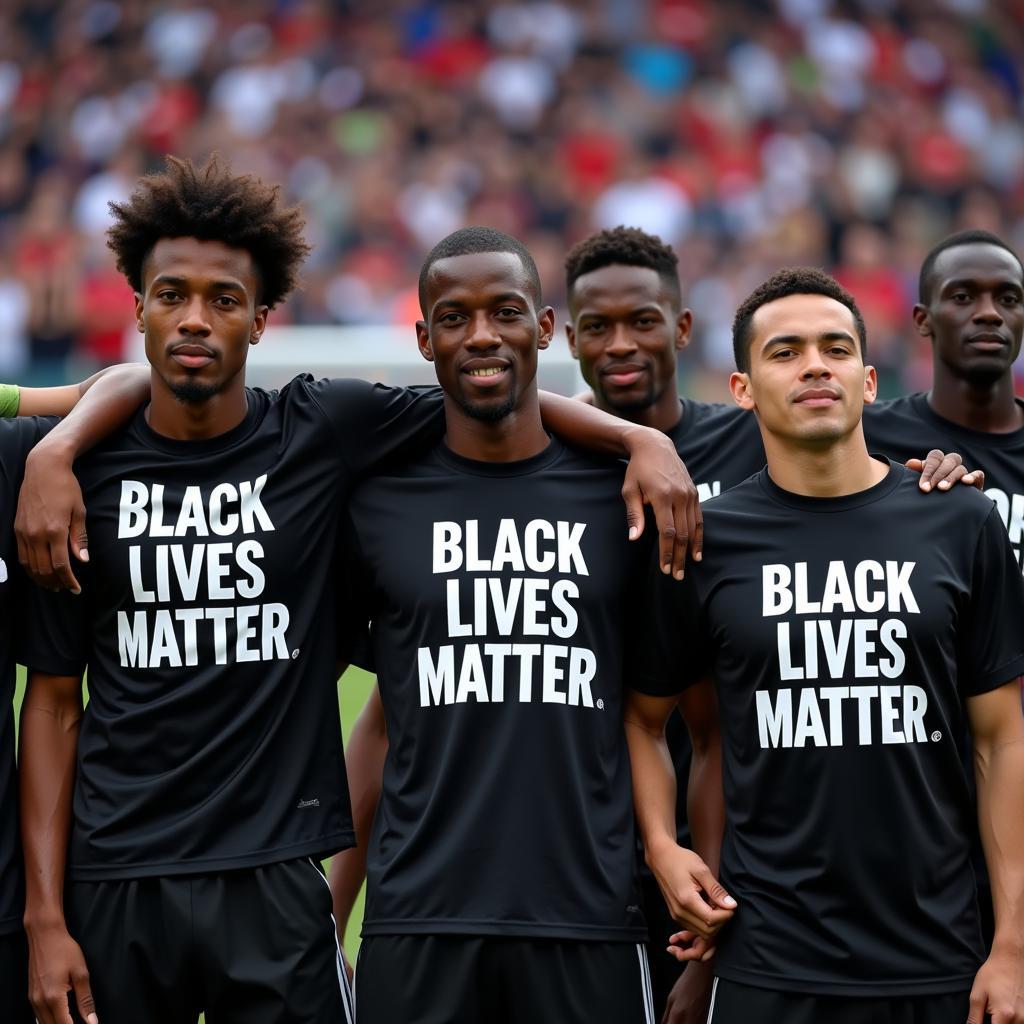 Footballers wearing Black Lives Matter shirts