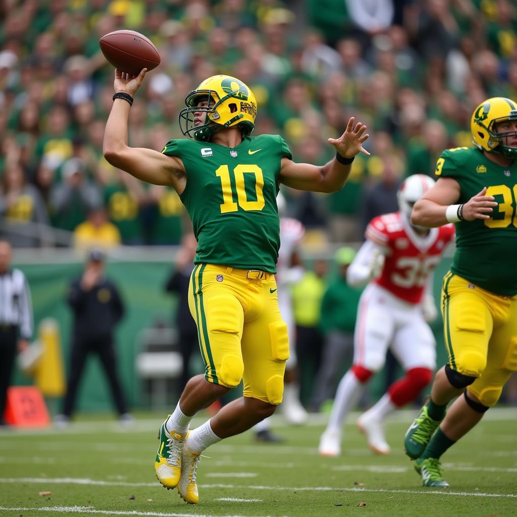 Cầu thủ Oregon Ducks chuyền bóng