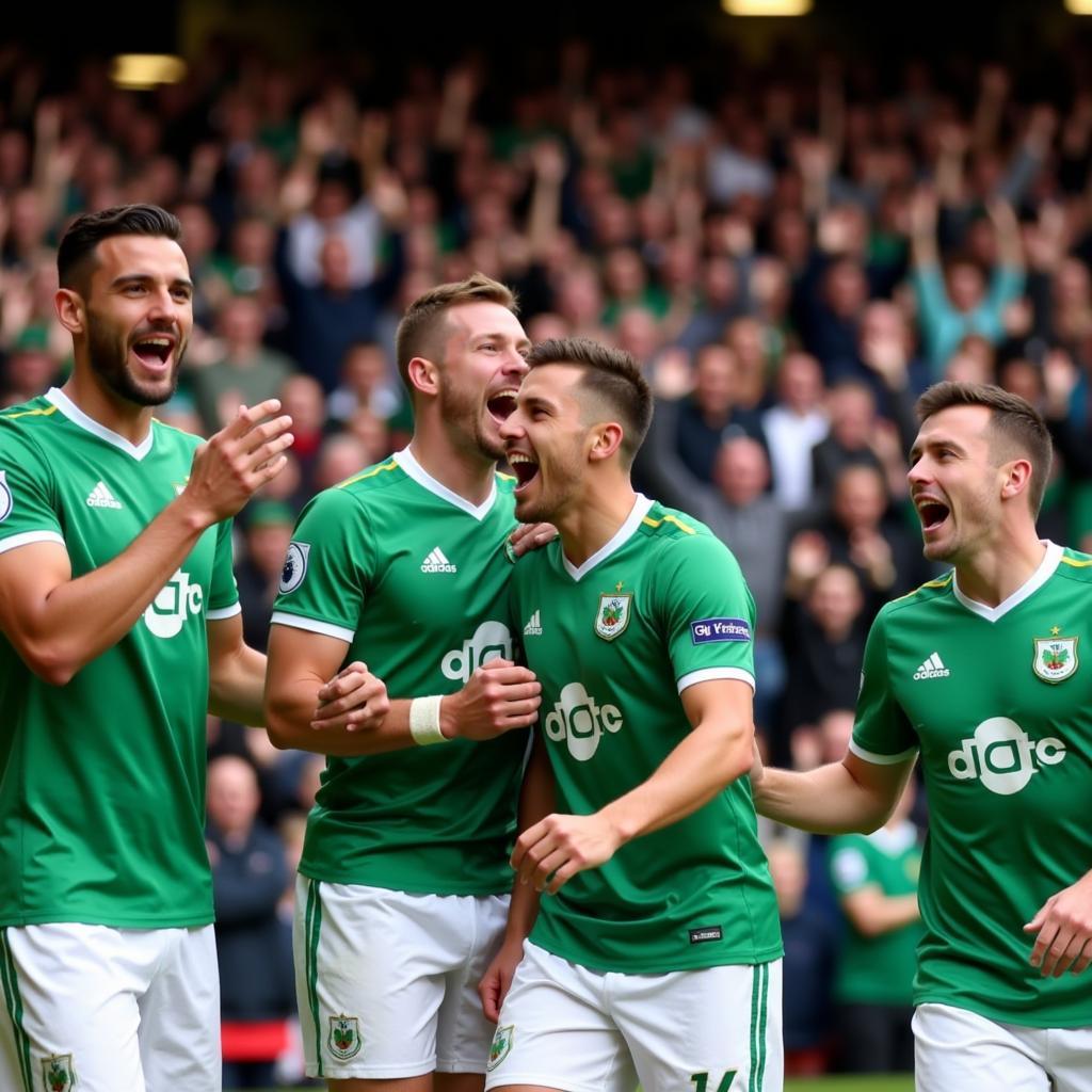 Cầu thủ Plymouth Argyle ăn mừng bàn thắng