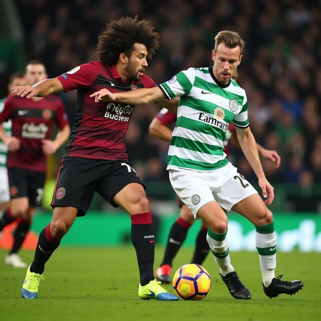 Celtic and Partick Thistle players battling for possession during a previous encounter.