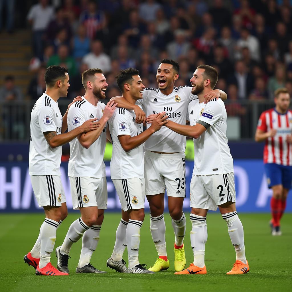 Real Madrid Celebrating Champions League Victory Over Atletico Madrid