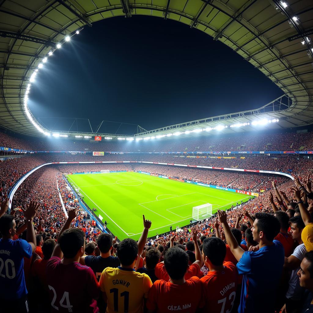 Celebrating fans at a Champions League match