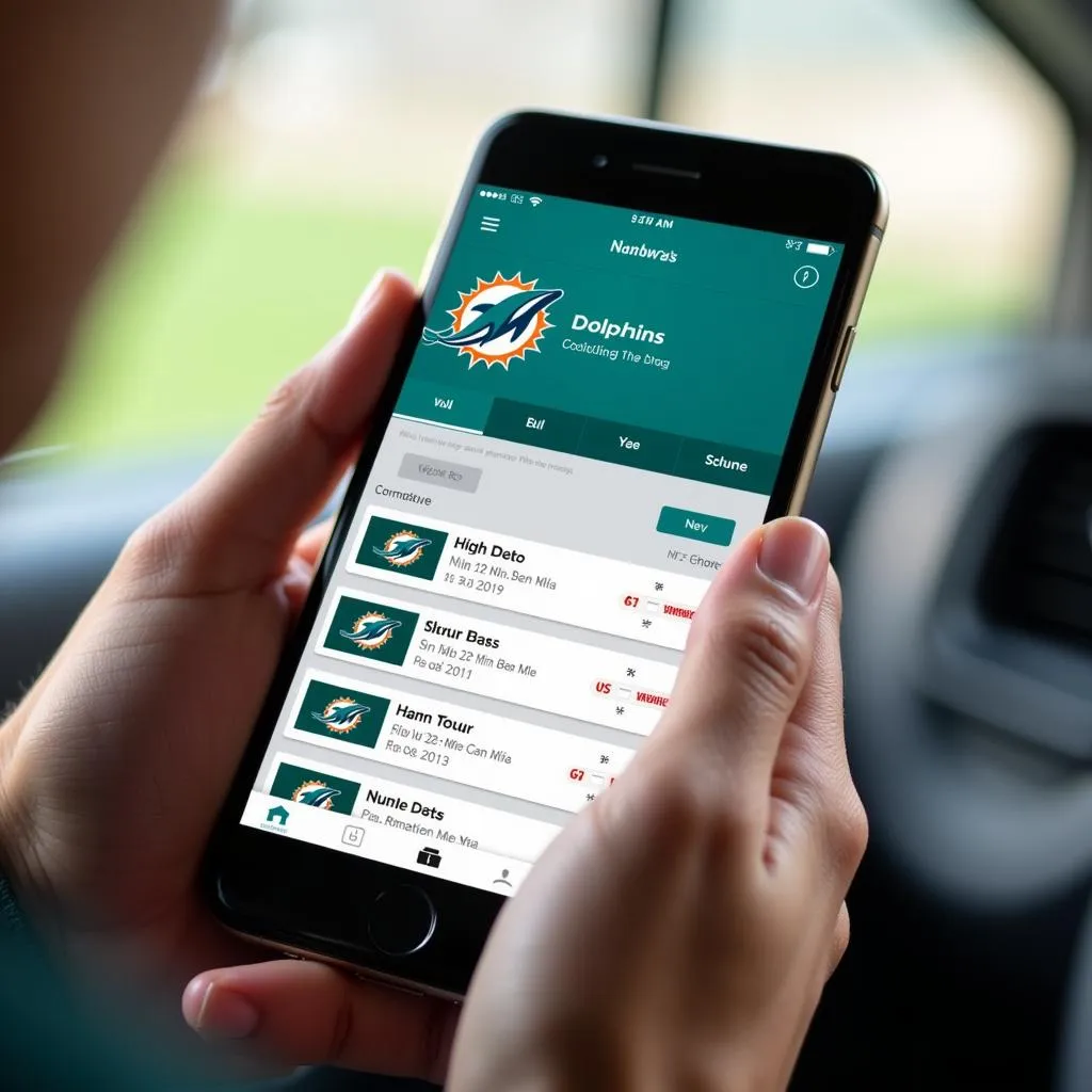 A fan checking the upcoming Miami Dolphins game schedule on their smartphone using the NFL app.