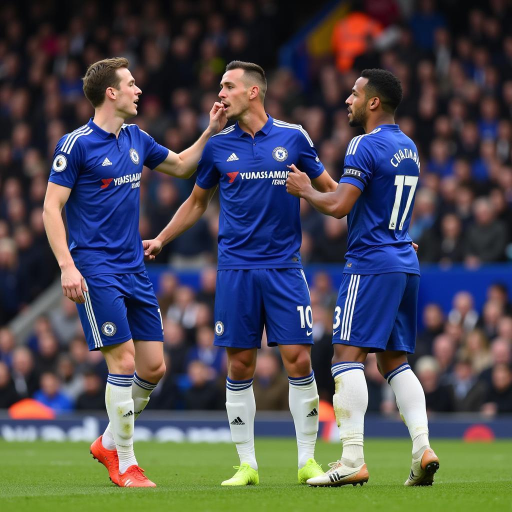 Chelsea players celebrating a goal