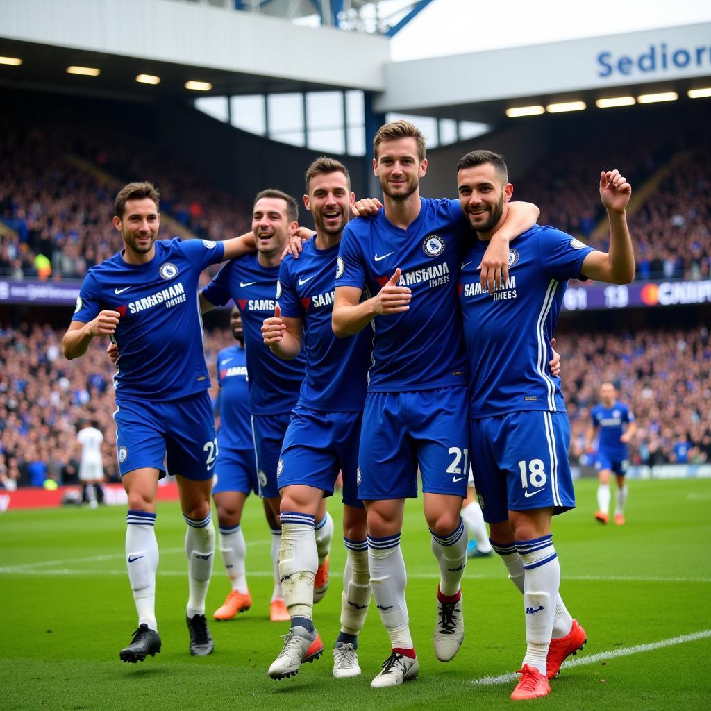 Chelsea players celebrating a goal