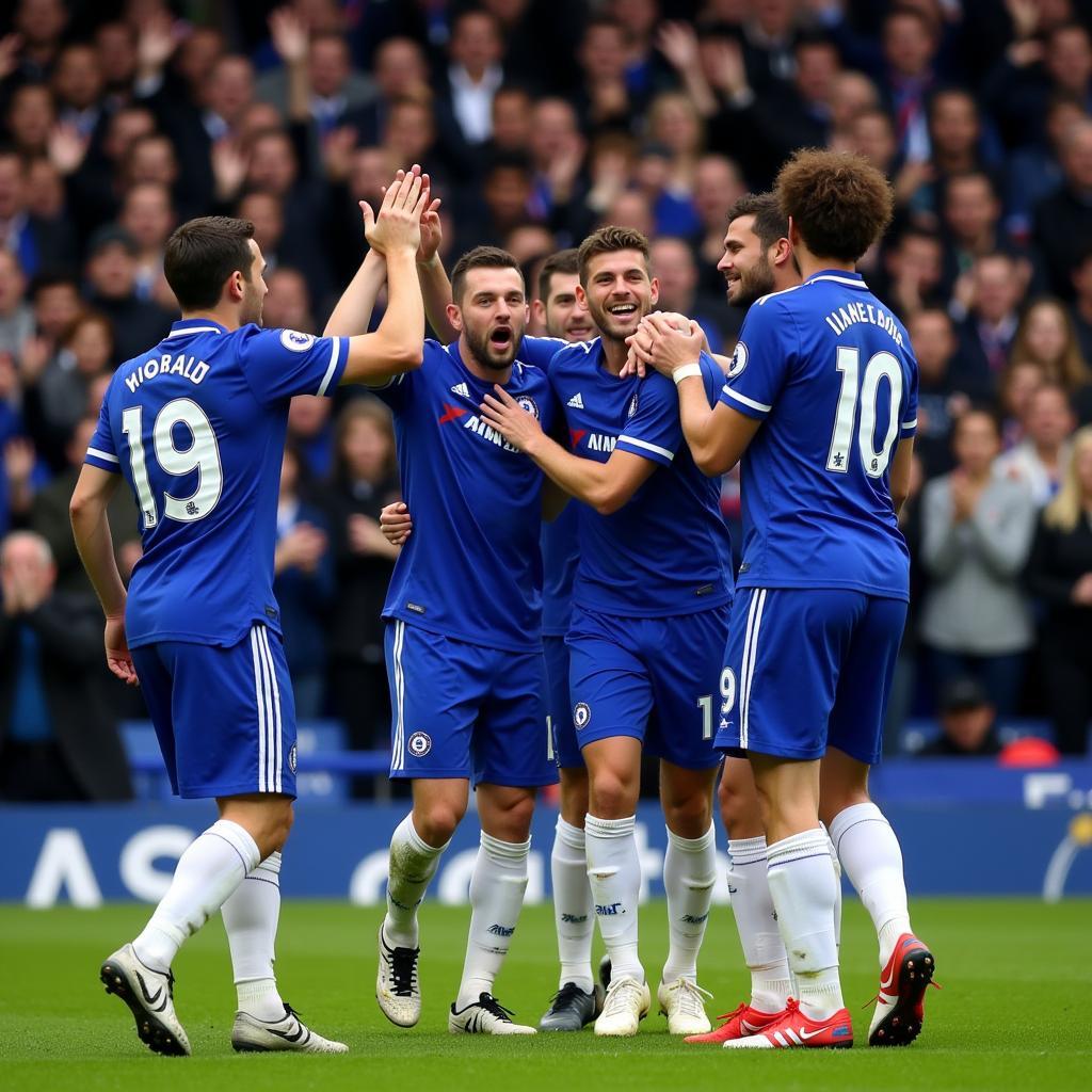 Chelsea players celebrating a goal