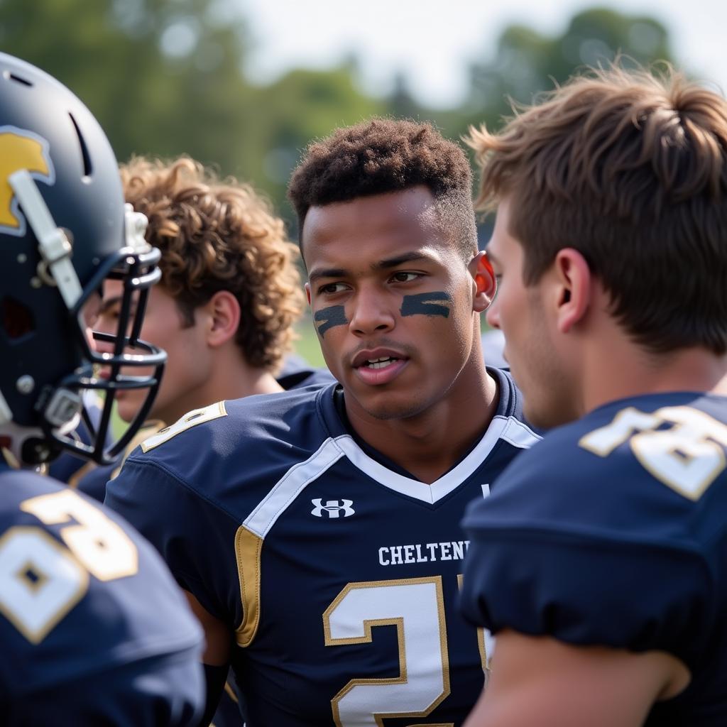 Cheltenham High School football players huddling