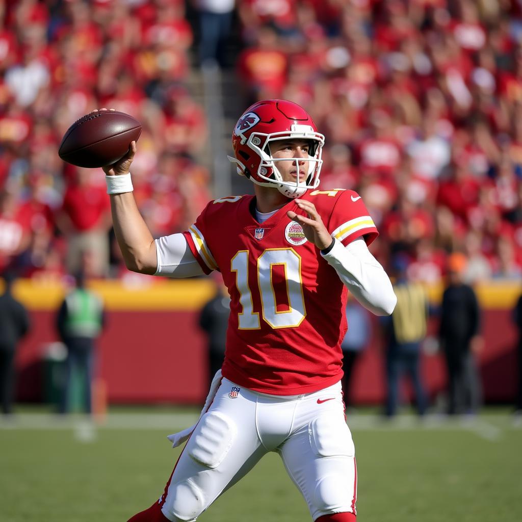 Patrick Mahomes chuyền bóng trong trận đấu Kansas City Chiefs