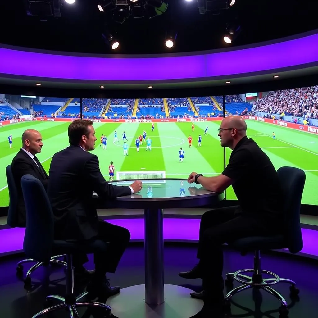 Sky Sports commentators analyzing a live football match during halftime