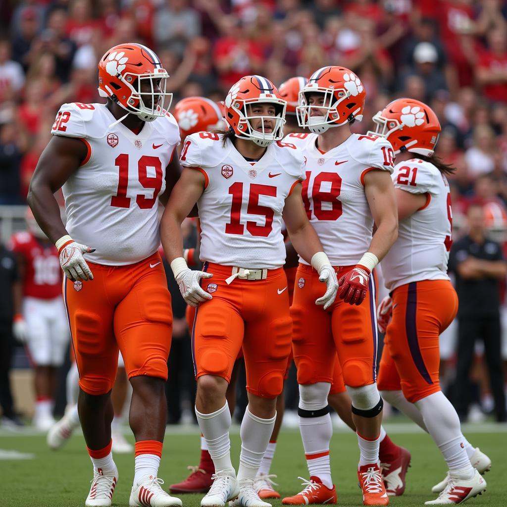 Clemson players celebrate their victory against South Carolina in 2016.