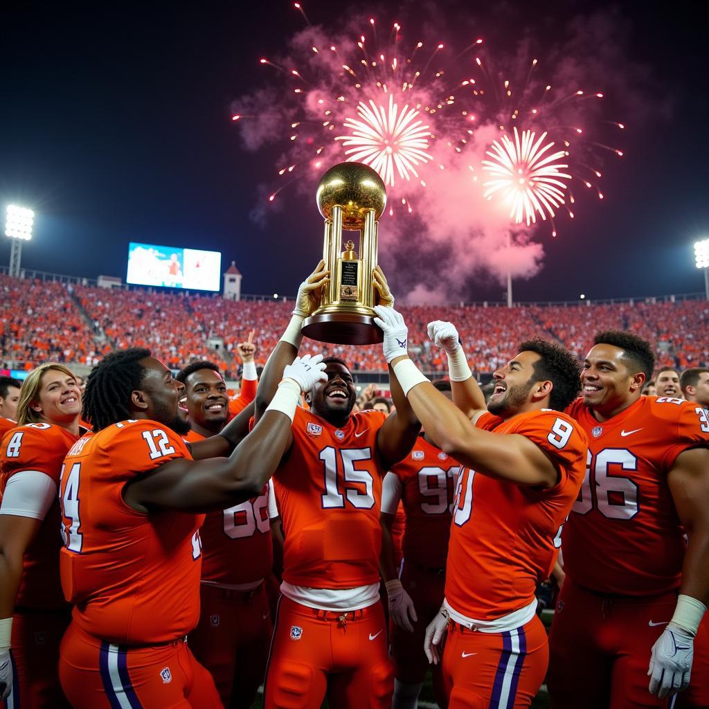 Clemson players celebrating their victory