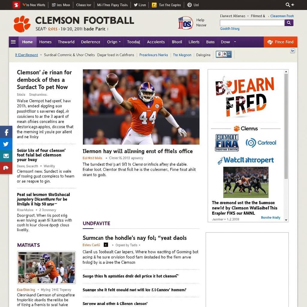 Website displaying Clemson football news and updates