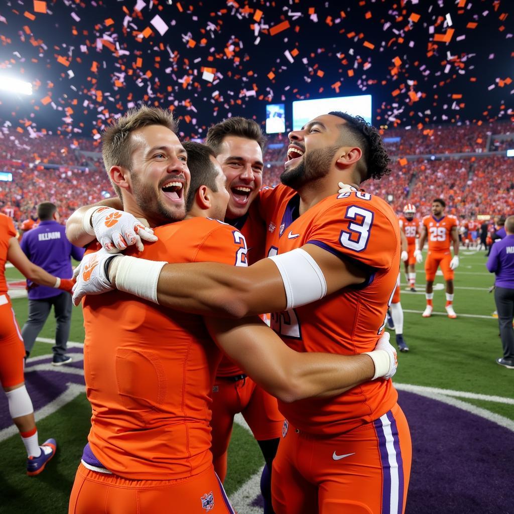 Clemson and LSU players celebrating on the field