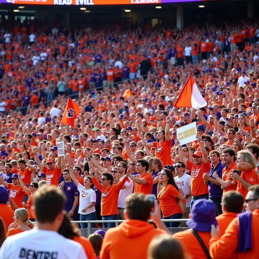 Clemson Tigers fans cheering in the stadium