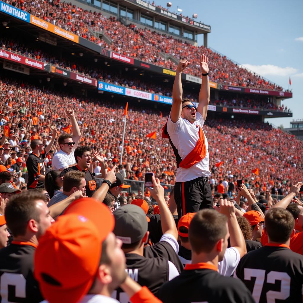 Cleveland Browns fans going wild after a touchdown