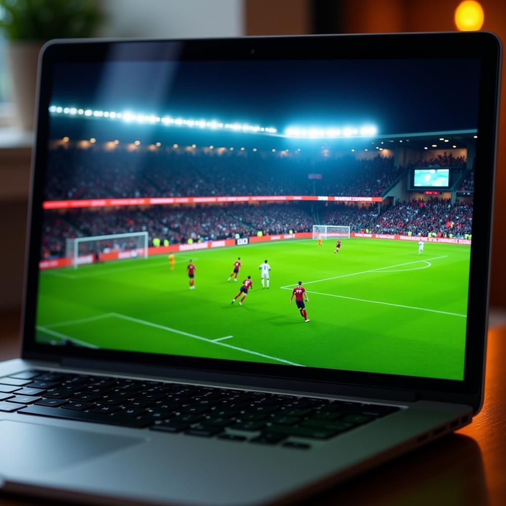 Close-up of Football Match Being Streamed Online