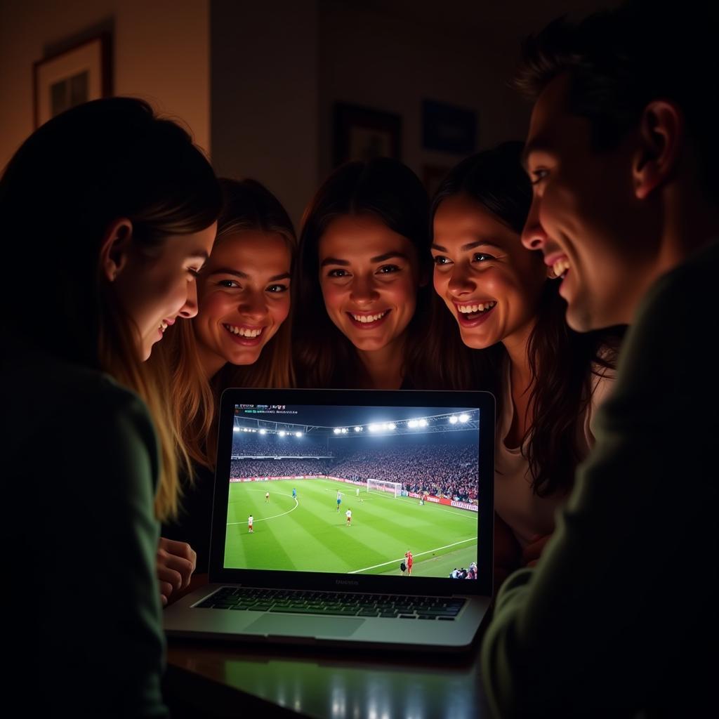 People Watching Football Live Stream on Laptop