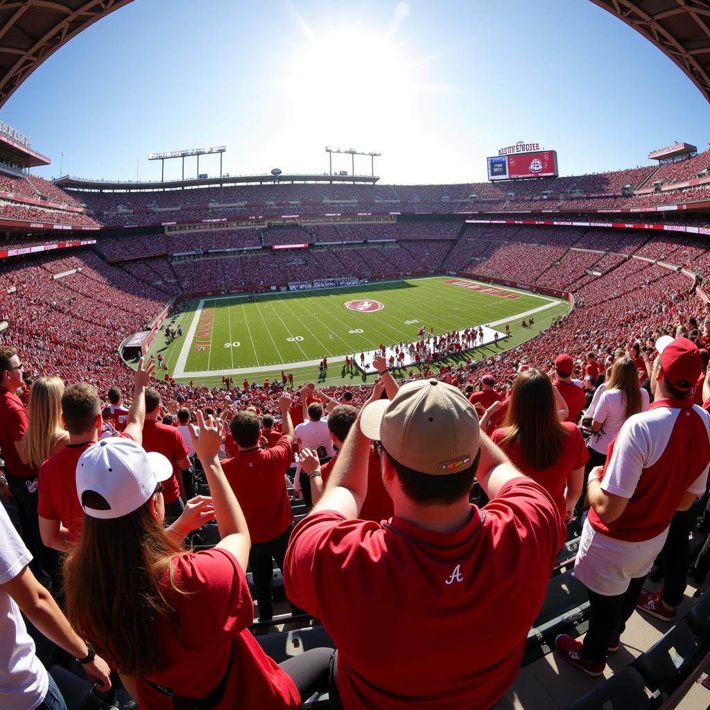 Alabama Crimson Tide fans cheering at Bryant-Denny Stadium