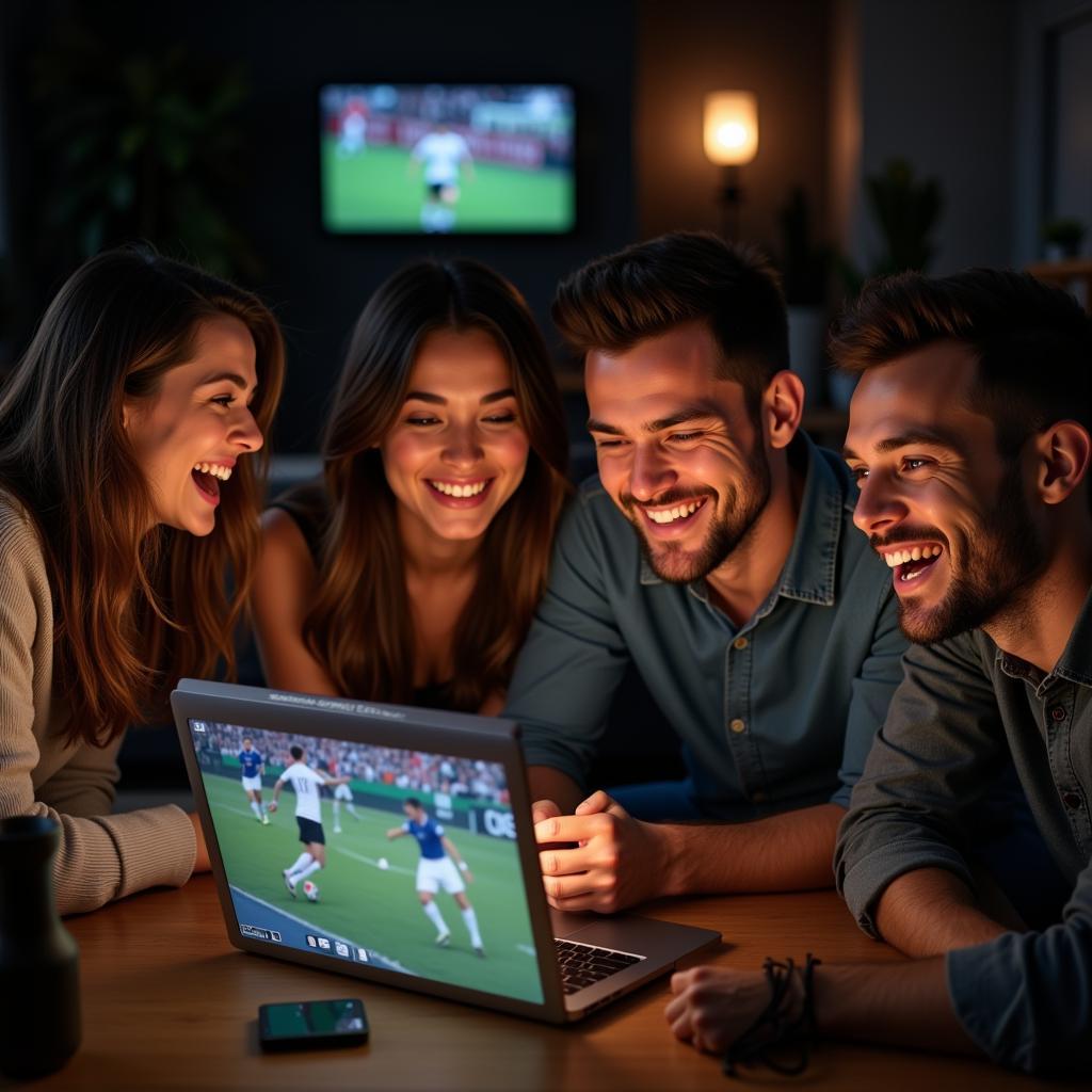 Cheering for a football match with friends