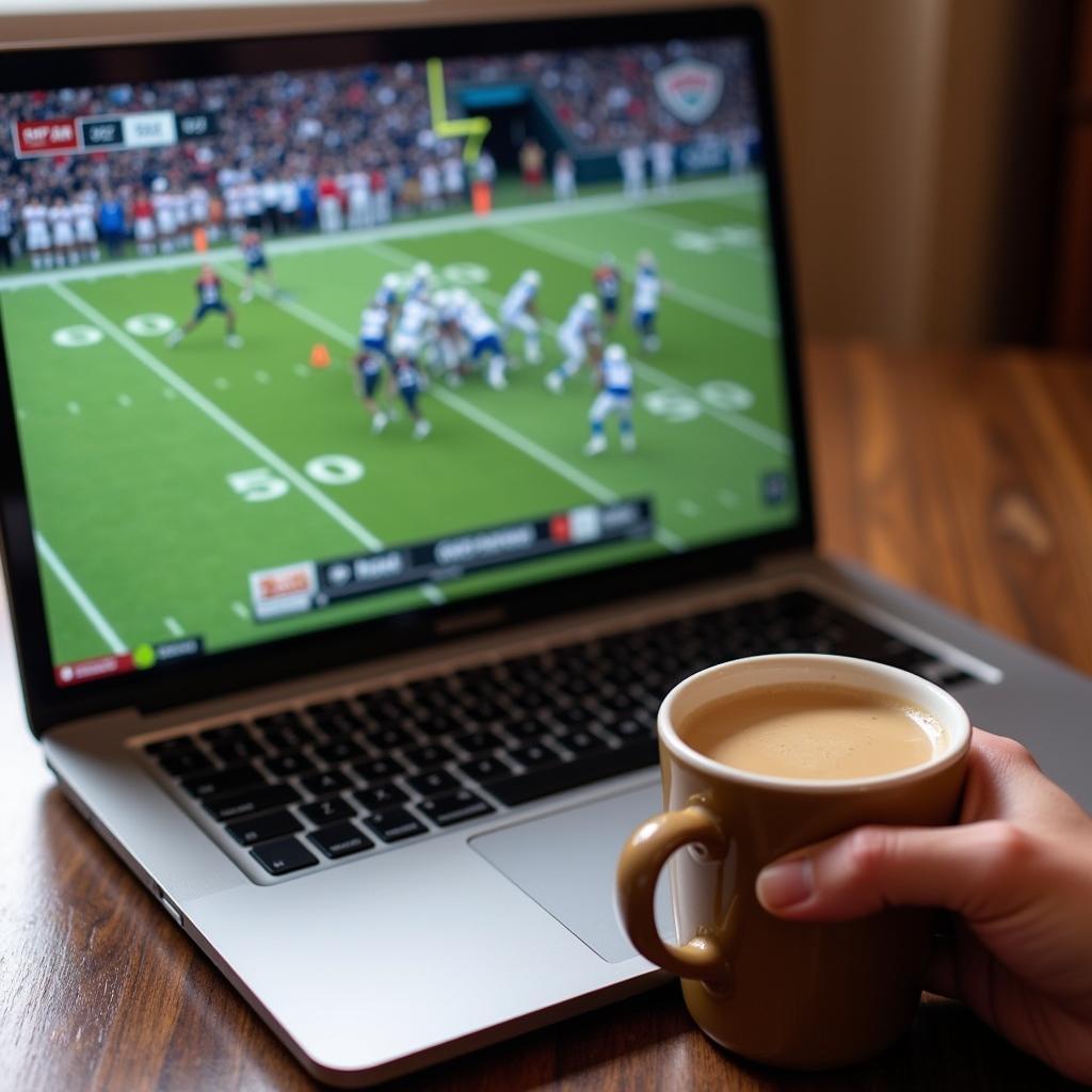 Fan watching Coffee County football live stream on laptop