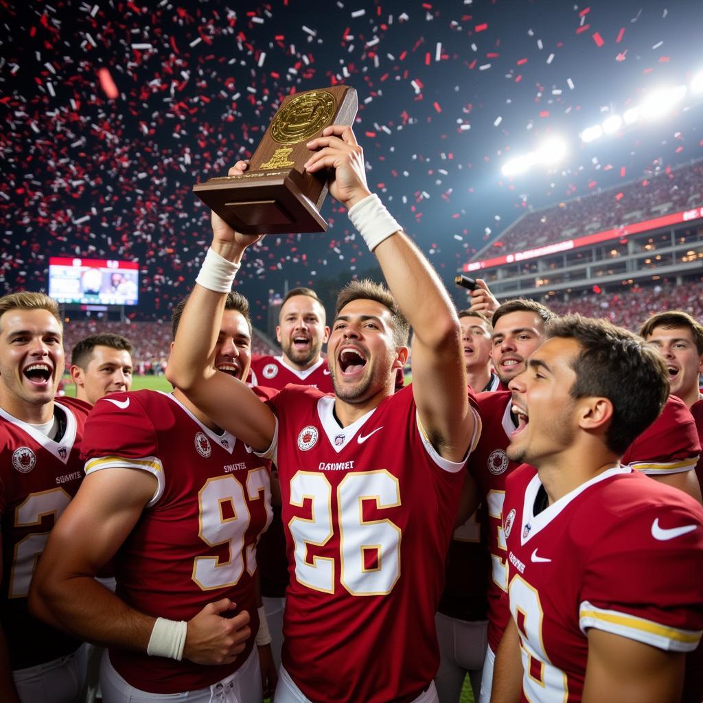 The winning team hoisting the championship trophy