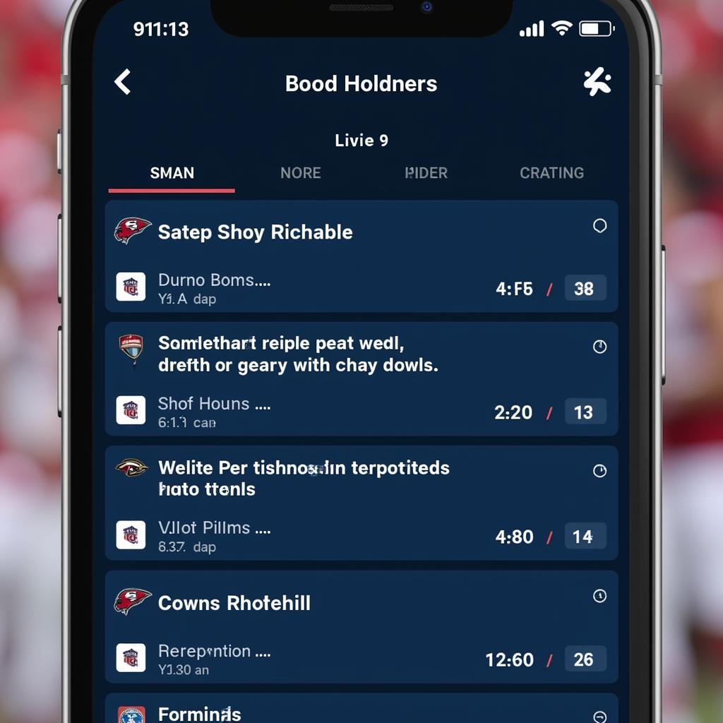 Example of a College Football Live Ticker