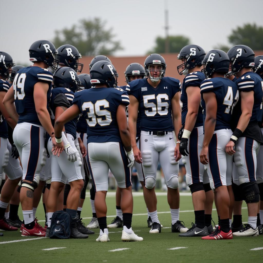 College Football Players Huddling