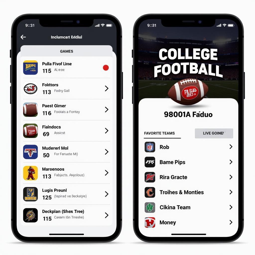 College Football Radio App Interface